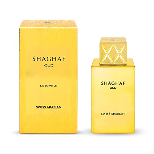 Shaghaf Oud Eau de Parfum 75ml von Swiss Arabian Safran Rose Praline Vanille Holz – Ein Duft für Damen und Herren von TAWAKKAL PERFUMES