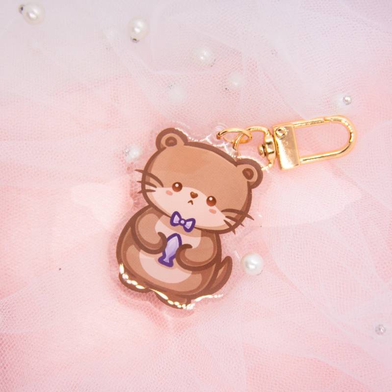 Cute Kawaii Otter Schlüsselanhänger | Otters Mit Fisch Süße Schleife Matching Anhänger Charm Keychain von Tawwyteatime