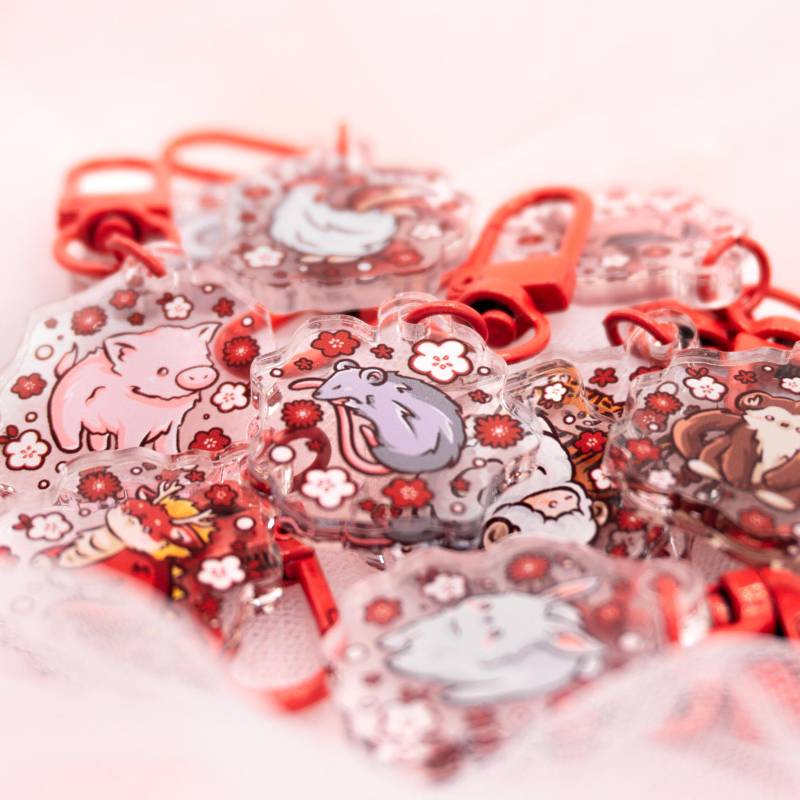 Kawaii 1X Random Mini Chinese Zodiac Signs Acrylic Schlüsselanhänger Charm | Roter Umschlag Li Xi Lì Xì Tết Cny Lny New Year von Tawwyteatime