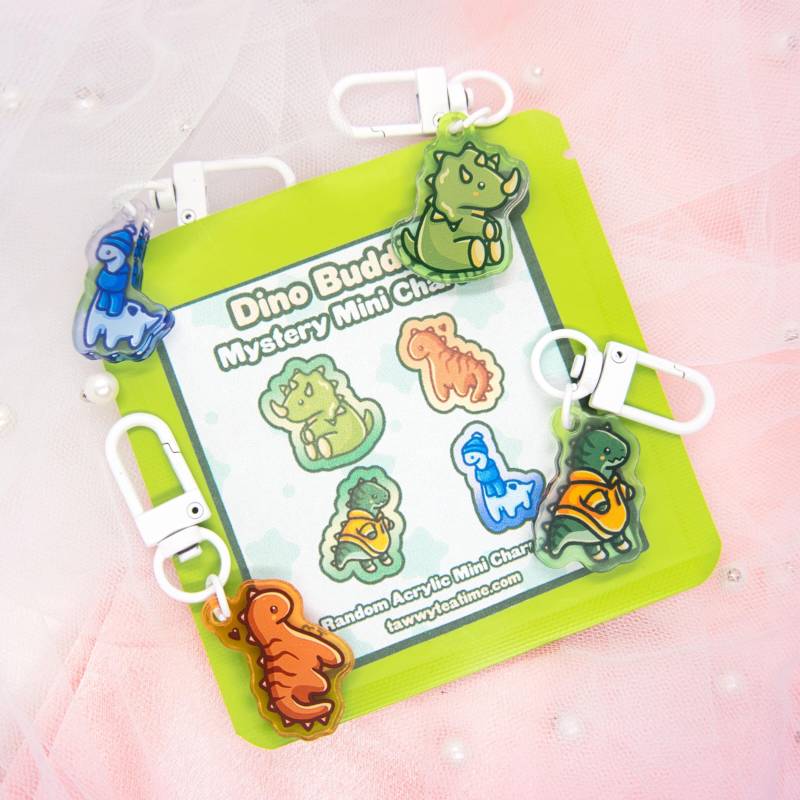 Kawaii 1x Random Mini Dino Acrylic Schlüsselanhänger Charm von Tawwyteatime