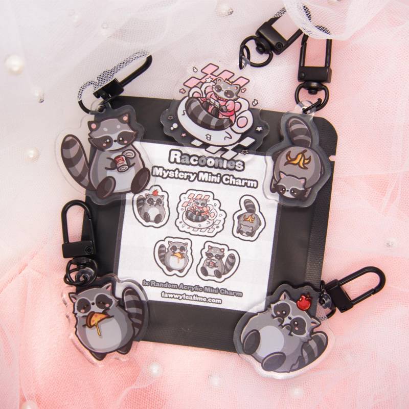 Kawaii 1x Random Mini Racoonies Acrylic Schlüsselanhänger Charm von Tawwyteatime