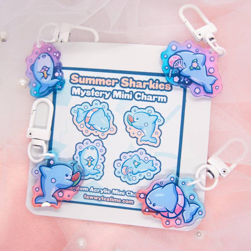 Kawaii 1x Random Mini Summer Sharkies Acrylic Schlüsselanhänger Charm von Tawwyteatime