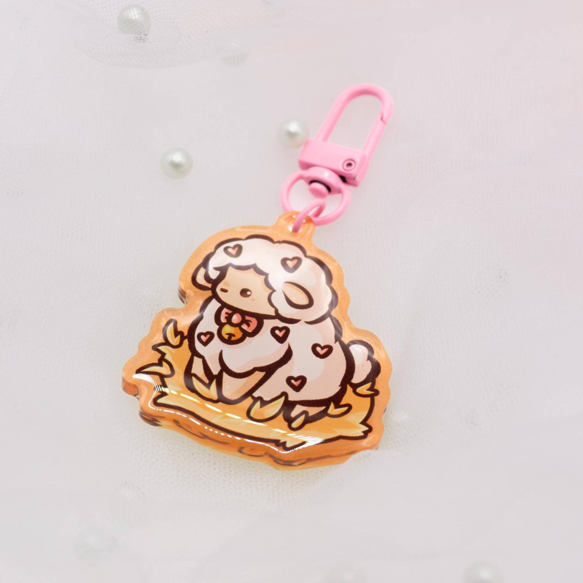 Kawaii Farm Tiere Schlüsselanhänger | Lamm Schaf Mit Herzen Herz Cute Sheep Cute Keyring Tier Keychain Keycharm von Tawwyteatime