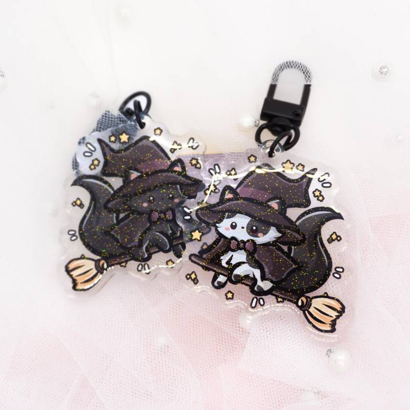 Kawaii Hexen Katzen Glitzer Schlüsselanhänger | Cute Halloween Neko Witch Magic Cats Tier Keychain Charm Black White Cat Kawaii Hexen Katzen Glitzer Schlüsselanhänger | Cute Halloween Neko Witch Magic Cats Tier Keychain Charm Black White Cat von Tawwyteatime