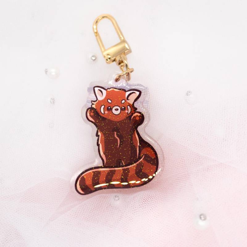 Kawaii Roter Pandabär Glitzer Schlüsselanhänger | Red Panda Bär Bären Cute Keyring Tier Keychain Keycharm von Tawwyteatime