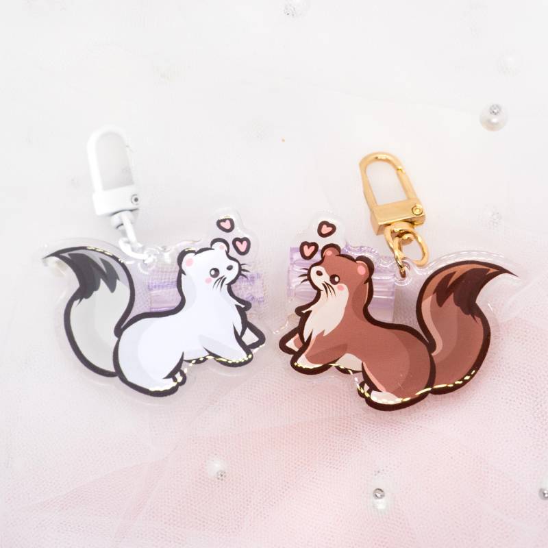 Kawaii Wiesel Schlüsselanhänger | Weasel Matching White Brown Cute Keyring Tier Keychain Keycharm von Tawwyteatime