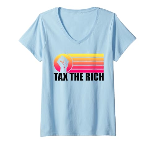 Damen Tax The Rich T-Shirt mit Sonnenuntergang im Retro-Look T-Shirt mit V-Ausschnitt von Tax The Rich Retro Sunset Tee