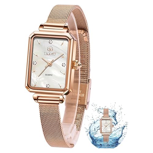 Taxau Damenuhr Wasserdicht Quarz Damen Uhr Damenuhr Rosegold Diamant Uhr Damen Exquisit Opulent Rostfreier Stahl Damen Uhren Damen Armbanduhr Weißes Zifferblatt Einstellbar Women Watches von Taxau