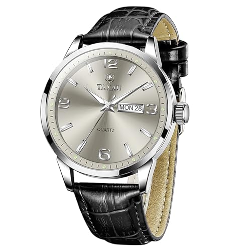 Taxau Herren Armbanduhr mit Lederband Herrenuhren Lederarmband Schwarz Analoge Quarzuhr für Herren mit Datum von Taxau