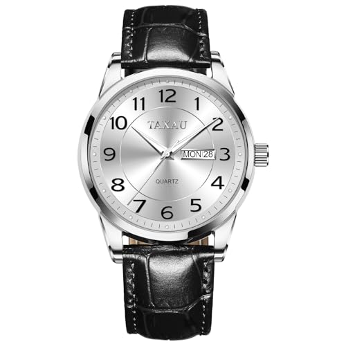 Taxau Silber Uhren Herren Business Freizeit Arabische Reloj para Hombre Ziffern Herren Armbanduhr Männer Mit Datums- Und Tagesanzeige Armband Zifferblatt Watches for Men Weißes 8405 von Taxau