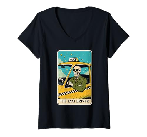 Damen Das Taxifahrer-Tarot T-Shirt mit V-Ausschnitt Damen Das Taxifahrer-Tarot T-Shirt mit V-Ausschnitt von Taxi Driver Job