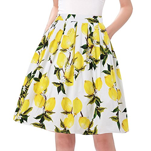 Taydey Damen a-line faltete Vintage röcke x-Large Yellow Lemon von Taydey