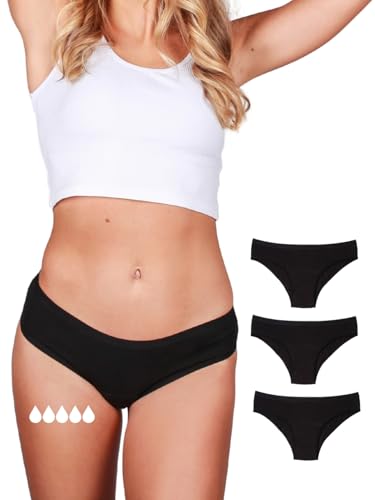Taynie Classic extra stark Periodenunterwäsche Set Starke Blutung - 3er Pack - Periodenwäsche - Menstruationsunterwäsche - Periodenslip - Tragedauer bis 12 Std., 60°C waschbar (34, 3er Pack Schwarz) von Taynie