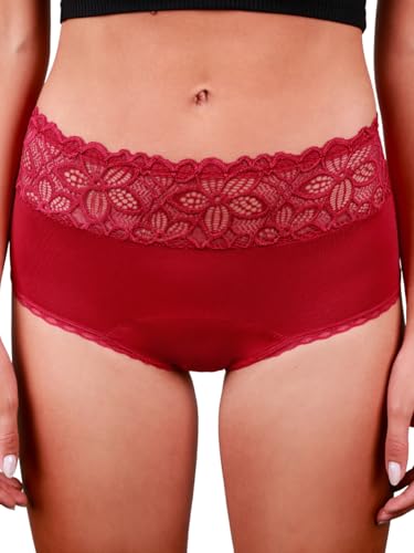 Taynie Deluxe Periodenunterwäsche aus Bio-Baumwolle - Periodenwäsche - Menstruationsunterwäsche - ersetzt 2-3 Tampons, Periodenslip Tragedauer bis 12 Std., waschbar bis 60°C (36, Bordeaux) von Taynie