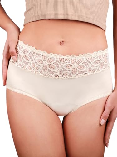 Taynie Deluxe Periodenunterwäsche aus Bio-Baumwolle - Periodenwäsche - Menstruationsunterwäsche - ersetzt 2-3 Tampons, Periodenslip Tragedauer bis 12 Std., waschbar bis 60°C (40, Beige) von Taynie