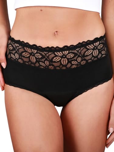 Taynie Deluxe Periodenunterwäsche aus Bio-Baumwolle - Periodenwäsche - Menstruationsunterwäsche - ersetzt 2-3 Tampons, Periodenslip Tragedauer bis 12 Std., waschbar bis 60°C (46, Schwarz) von Taynie