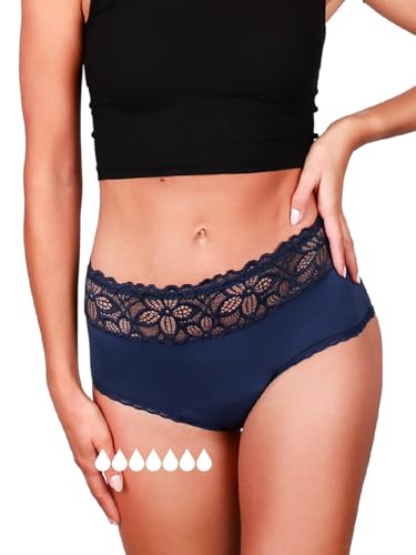 Taynie Deluxe Ultra Perioden Unterwäsche starke Blutung - auslaufsichere & atmungsaktive Menstruationsunterwäsche - ersetzt 7 Tampons, Periodenslip Tragedauer bis 12Std, waschbar 60°C (50, Marineblau) von Taynie