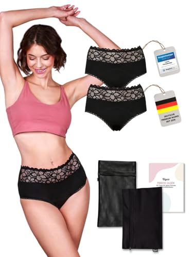 Taynie Deluxe Ultra stark Periodenunterwäsche für Starke Blutung – 2er Set inkl. gratis Wäschenetz & Wetbag – Periodenslip – Menstruationsunterwäsche – 60 °C waschbar – bis 12h Schutz (56, Schwarz) von Taynie