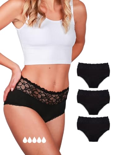 Taynie Deluxe extra stark Periodenunterwäsche Set Starke Blutung - 3er Pack - Periodenwäsche - Menstruationsunterwäsche - Periodenslip - Tragedauer bis 12 Std. waschbar bis 60°C (40, 3er Pack Schwarz) von Taynie
