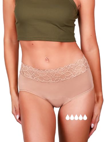 Taynie Deluxe extra stark Periodenunterwäsche Starke Blutung - Periodenwäsche - Menstruationsunterwäsche - ersetzt 4 Tampons, Periodenslip Tragedauer bis 12 Std., waschbar bis 60°C (36, Sand) von Taynie