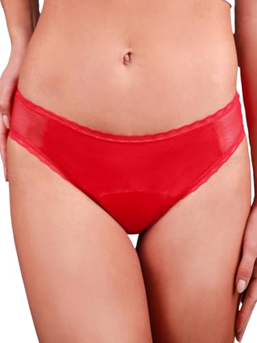 Taynie Lady Ultra stark Periodenunterwäsche Starke Blutung - Periodenwäsche - Menstruationsunterwäsche - ersetzt 6 Tampons, Periodenslip Tragedauer bis 12 Std., waschbar bis 60°C (38, Rot) von Taynie