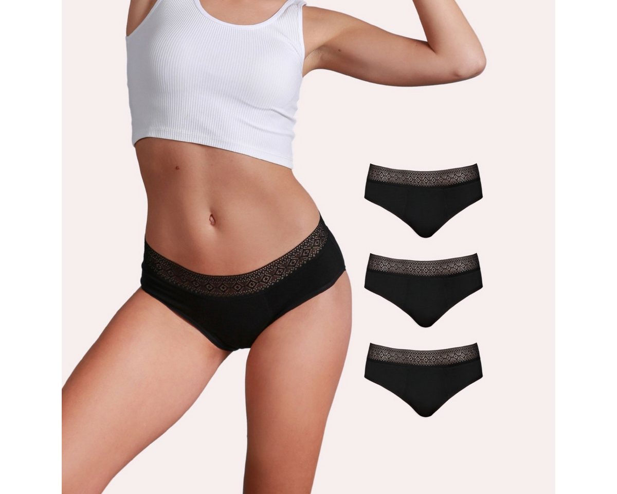 Taynie Periodenslip Paris ultra - Periodenunterwäsche sehr starke Blutung - Damen (Spar-Set, 3-St., 3er-Pack) Auslaufsichere Periodenunterwäsche / Periodenslip aus Bio Baumwolle von Taynie