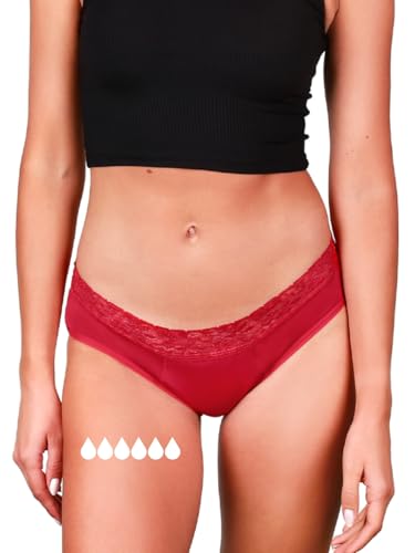 Taynie Queen Ultra stark Periodenunterwäsche - auslaufsichere Periodenwäsche - Menstruationsunterwäsche - ersetzt 6 Tampons, Periodenslip Tragedauer bis 12 Std., waschbar bis 60°C (44, Rot) von Taynie