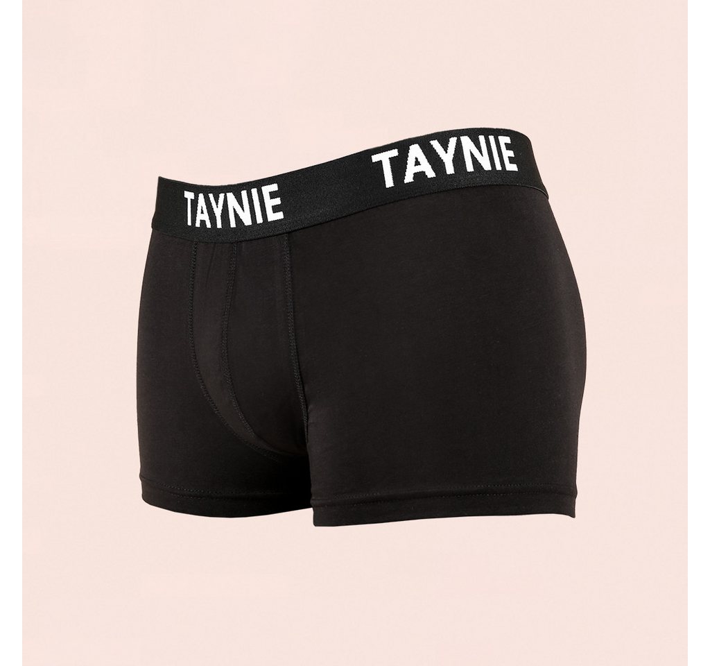Taynie Retro Boxer schwarz/weiß - Herren Boxershorts aus Bio-Baumwolle sportlich (2er-Pack) Logo auf elastischem Bund von Taynie