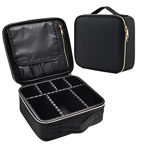 Kosmetiktasche Damen Make up Tasche Make up Koffer Kosmetikkoffer Kleine Schminktasche Schminkkoffer Make up Organizer Tasche Make up Bag mit Verstellbaren Teiler,Schwarz von Tayqwiheva