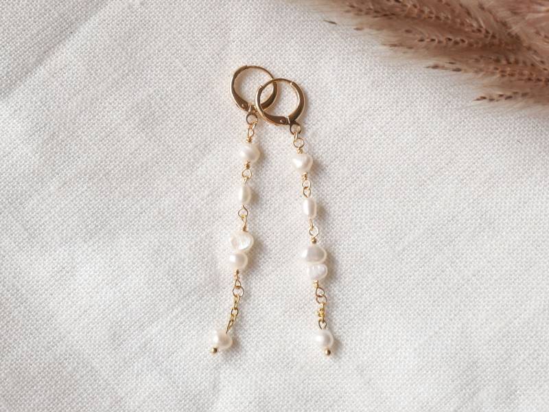 Lange Perlenohrringe | Zierliche Braut Ohrhänger Mit Süßwasserperlen Hochzeit Ohrringe Unregelmäßige Perlen Baumeln Boho Minimalist von Tazelry