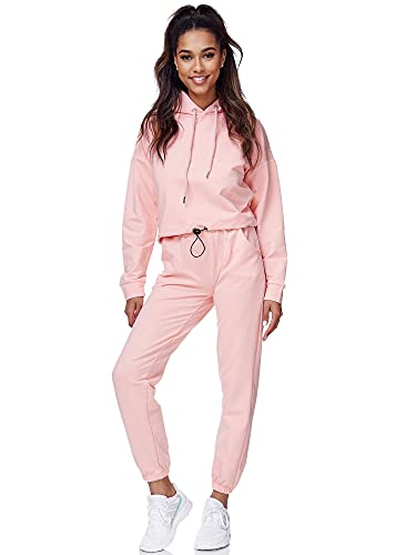 Tazzio Damen Jogginganzug Trainingsanzug Sport Freizeit Hoodie & Jogginghose F200 Pink L von Tazzio