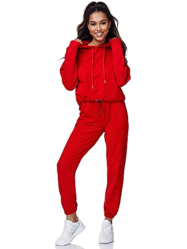 Tazzio Damen Jogginganzug Trainingsanzug Sport Freizeit Hoodie & Jogginghose F200 Rot L von Tazzio