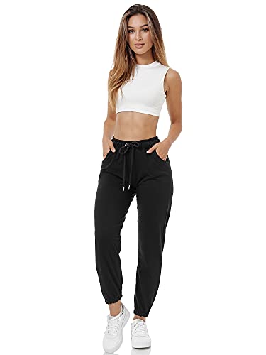 Tazzio Damen Jogginghose Trainingshose Regular Fit Sporthose Jogging Sport Freizeit Hose F300 (L, Schwarz) von Tazzio