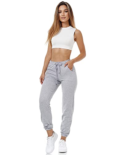 Tazzio Damen Jogginghose Trainingshose Regular Fit Sporthose Jogging Sport Freizeit Hose F300 (S, Grau) von Tazzio