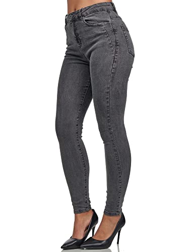 Tazzio Damen Skinny Fit Jeans High Waist Denim Jeanshose Slim Stretch Hose F107 Anthrazit 36 von Tazzio