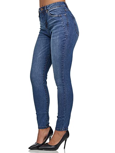 Tazzio Damen Skinny Fit Jeans High Waist Denim Jeanshose Slim Stretch Hose F107 Blau 34 von Tazzio