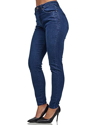 Tazzio Damen High Waist Skinny Jeans – Stretch Denim Hose im Slim Fit, Figurformende Damenjeans mit 5-Pocket Style, Dunkelblau F107 (Größe 40) von Tazzio