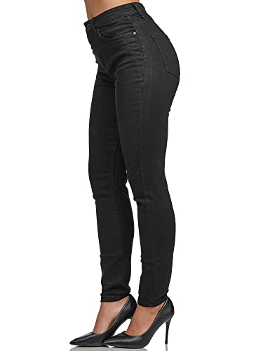 Tazzio Damen Skinny Fit Jeans High Waist Denim Jeanshose Slim Stretch Hose F107 Schwarz 34 von Tazzio