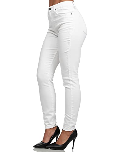 Tazzio Damen Skinny Fit Jeans High Waist Denim Jeanshose Slim Stretch Hose F107 Weiß 40 von Tazzio