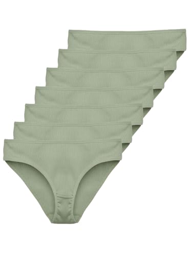 Tazzio Damen Slip 7er-Pack Unterhosen Slips Unterwäsche Pantys Mehrpack Schlüpfer Baumwolle Set F901 (Khaki, S) von Tazzio