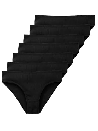 Tazzio Damen Slip 7er-Pack Unterhosen Slips Unterwäsche Pantys Mehrpack Schlüpfer Baumwolle Set F901 (Schwarz, XS) von Tazzio