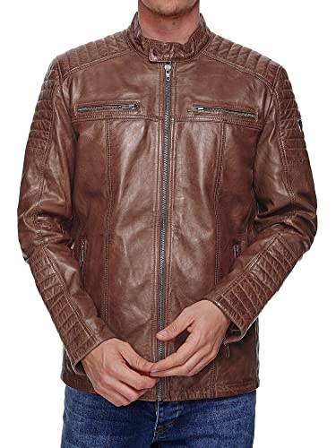 Tazzio Herren Jacke Lederjacke Echtleder Leder Biker Übergangsjacke 19709 (Braun, L) von Tazzio