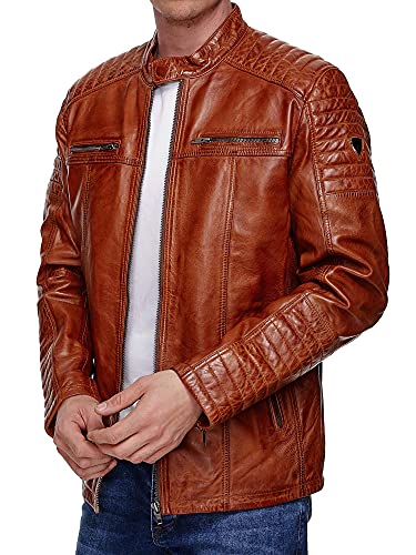 Tazzio Herren Jacke Lederjacke Echtleder Leder Biker Übergangsjacke 19709 (Cognac, L) von Tazzio