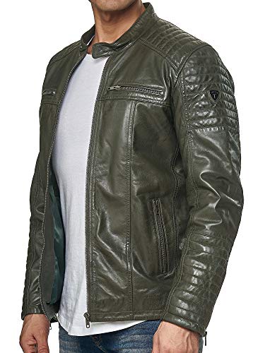 Tazzio Herren Jacke Lederjacke Echtleder Leder Biker Übergangsjacke 19709 (Khaki, L) von Tazzio