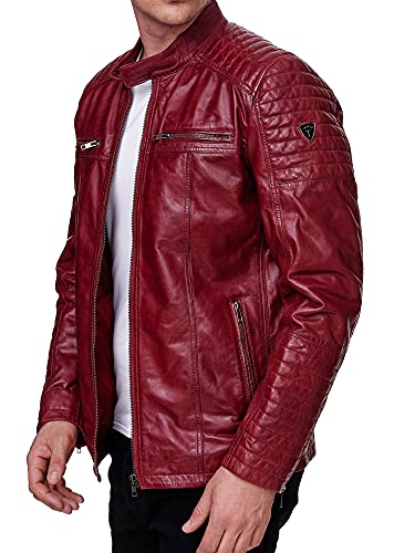 Tazzio Herren Jacke Lederjacke Echtleder Leder Biker Übergangsjacke 19709 (Weinrot, S) von Tazzio