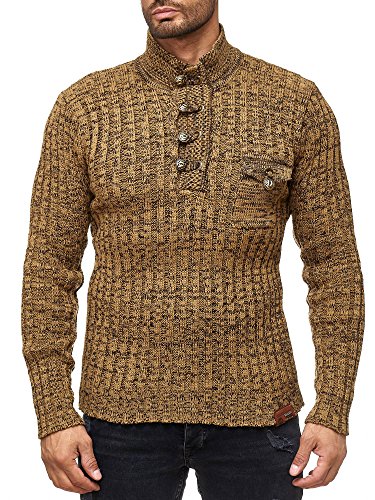 Tazzio Herren Patched Grobstrick Winter Pullover TZ-3570 (L, Camel Braun (17406)) von Tazzio