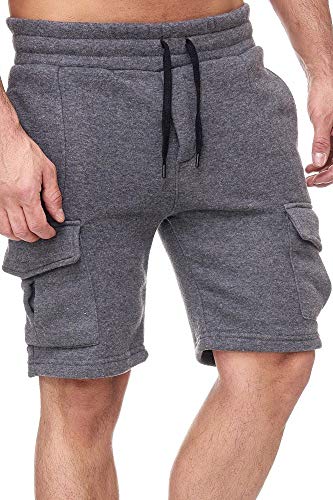 Tazzio Herren Shorts Cargo Hose Cargoshorts Bermuda Sweatshorts Kurze Jogging Hose Jogginghose Fitnesshose Traininghose Sweatpants Sporthose Freizeithose 18605 M2 Anthrazit L von Tazzio