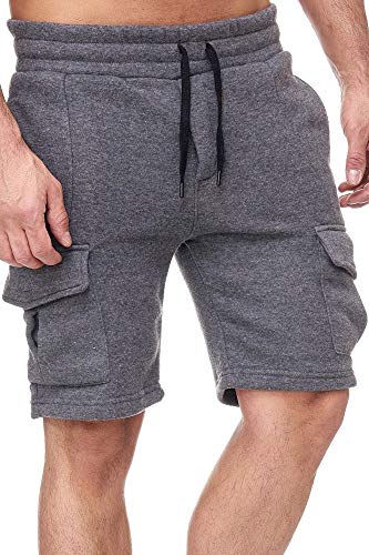 Tazzio Herren Shorts Cargo Hose Cargoshorts Bermuda Sweatshorts Kurze Jogging Hose Jogginghose Fitnesshose Traininghose Sweatpants Sporthose Freizeithose 18605 M2 Anthrazit S von Tazzio