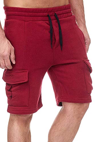 Tazzio Herren Shorts Cargo Hose Cargoshorts Bermuda Sweatshorts Kurze Jogging Hose Jogginghose Fitnesshose Traininghose Sweatpants Sporthose Freizeithose 18605 M2 Bordo L von Tazzio