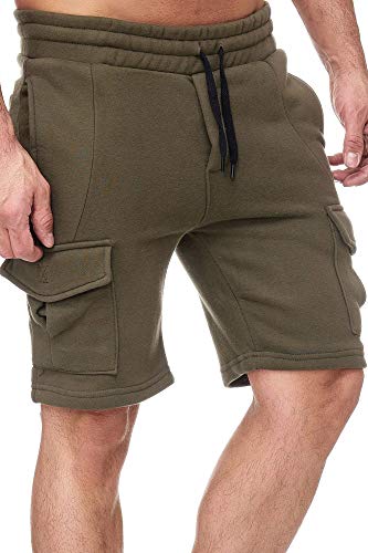 Tazzio Herren Shorts Cargo Hose Cargoshorts Bermuda Sweatshorts Kurze Jogging Hose Jogginghose Fitnesshose Traininghose Sweatpants Sporthose Freizeithose 18605 M2 Khaki XL von Tazzio